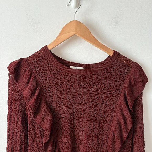 Aritzia Wilfred Bernelle Ruffle Crochet Sweater Burgundy Wine Size Medium - Picture 6 of 8